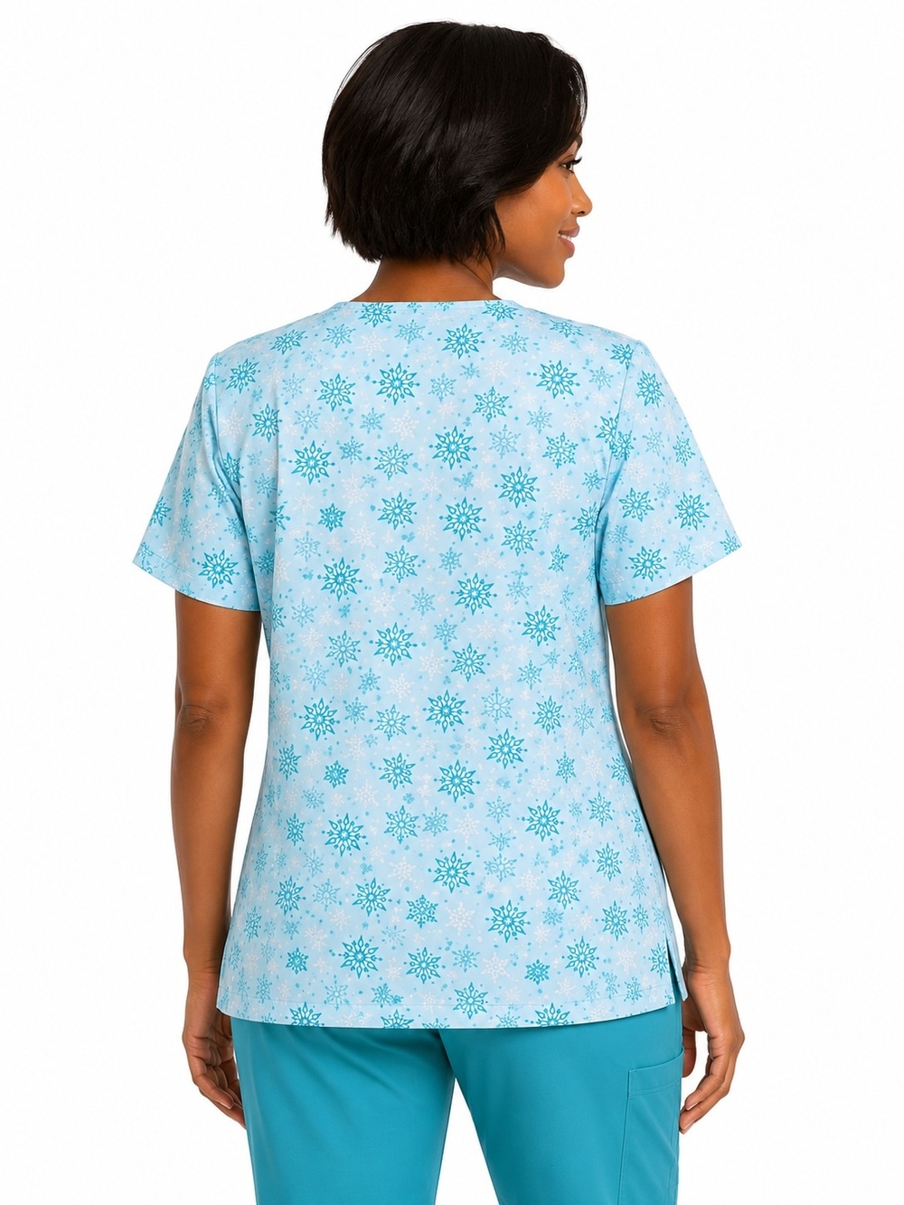 Light Blue Medical Scrub - Snowflake V-Neck Top - SIZE Large NWT - Picture 3 of 7